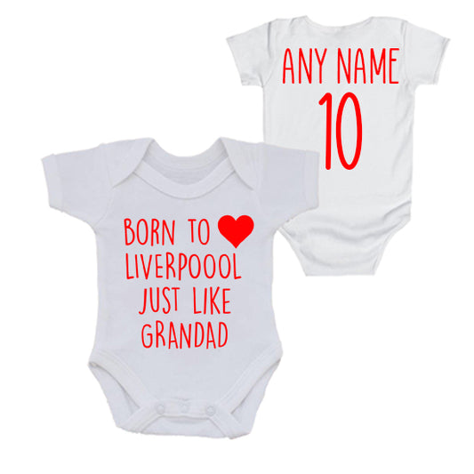 Born To Love Liverpool Just Like Grandad Personalised Bodysuit