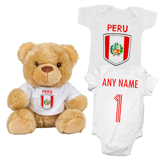 Peru Personalised Matching Teddy Bear & Bodysuit