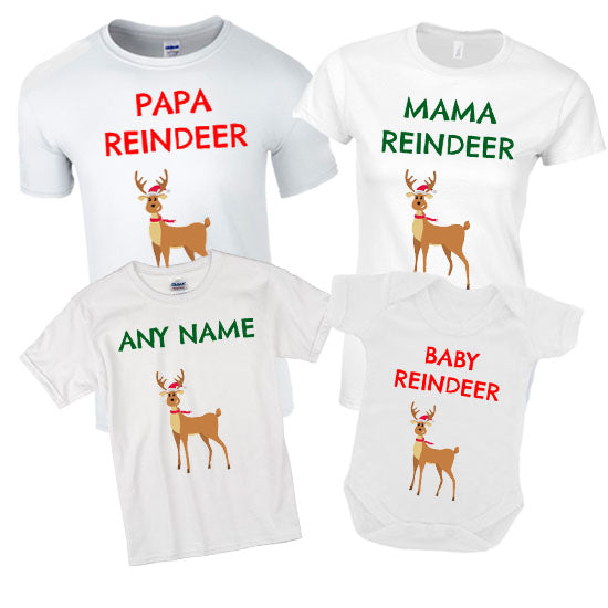 Matching Personalised Christmas Reindeer Family T-shirt Set