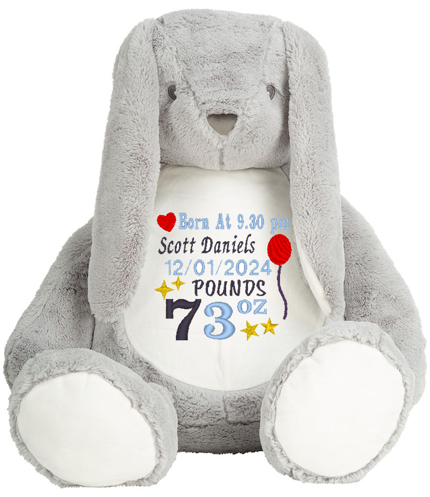 Newborn Celebration Personalised Grey Bunny