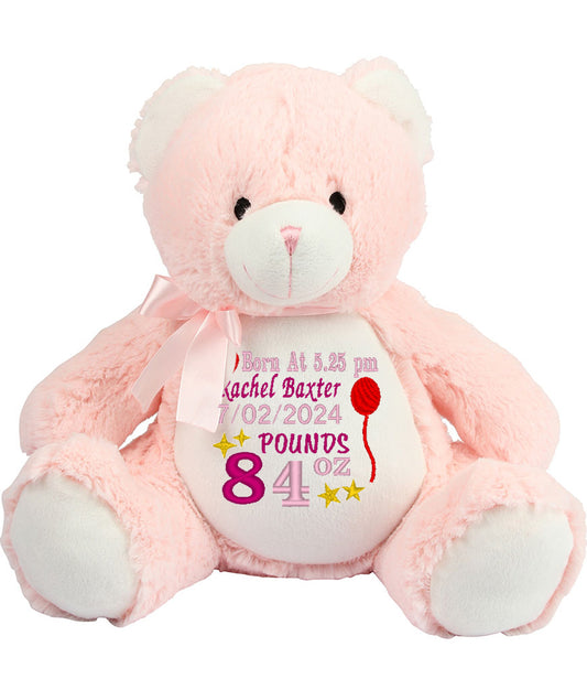 Newborn Celebration Personalised Pink Bear