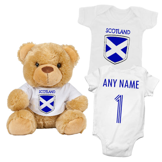 Scotland Personalised Rugby Matching Teddy Bear & Bodysuit