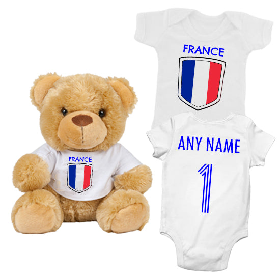 France Personalised Matching Teddy Bear & Bodysuit