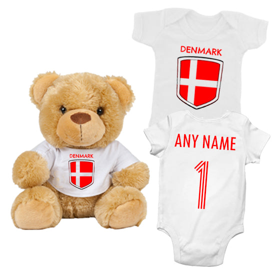 Denmark Personalised Matching Teddy Bear & Bodysuit