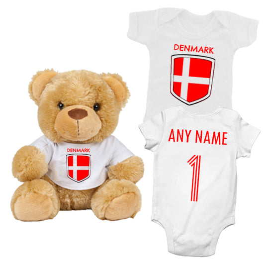 Denmark Personalised Matching Teddy Bear & Bodysuit