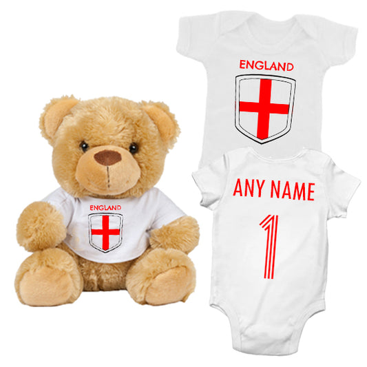 England Personalised Matching Teddy Bear & Bodysuit