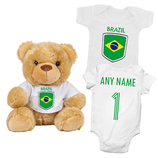 Brazil Personalised Matching Teddy Bear & Bodysuit