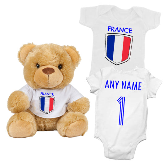 France Personalised Matching Teddy Bear & Bodysuit