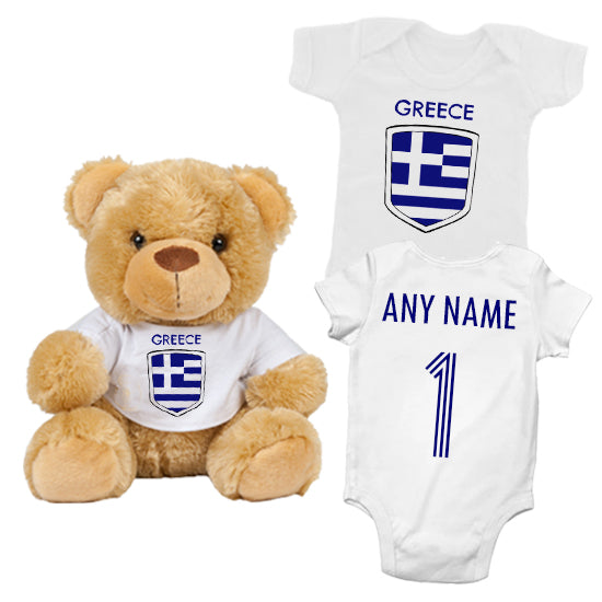 Greece Personalised Matching Teddy Bear & Bodysuit