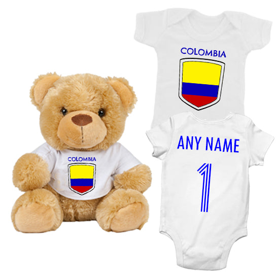 Colombia Personalised Matching Teddy Bear & Bodysuit