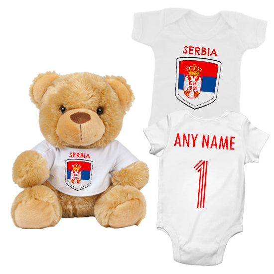 Serbia Personalised Matching Teddy Bear & Bodysuit