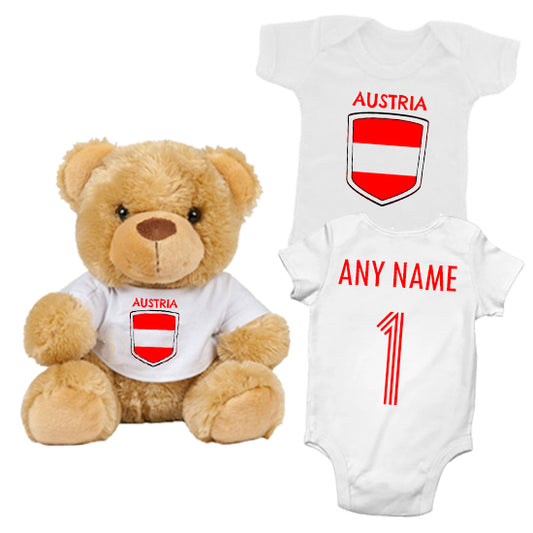 Austria Personalised Matching Teddy Bear & Bodysuit