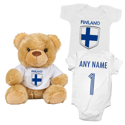 Finland Personalised Matching Teddy Bear & Bodysuit