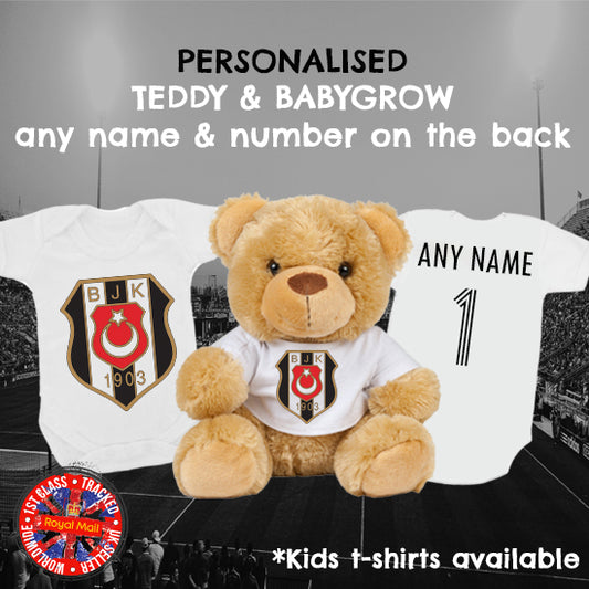 Besiktas Retro Personalised Matching Teddy Bear & Bodysuit