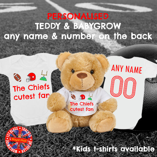 Chiefs Cutest Fan Personalised Matching Teddy Bear & Bodysuit