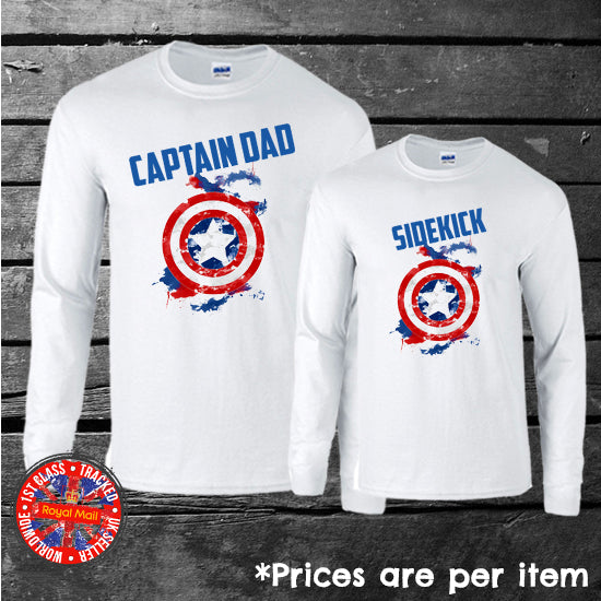 Captain Dad Mum Mom Sidekick Long Sleeve Matching Family Set