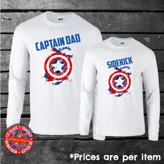 Captain Dad Mum Mom Sidekick Long Sleeve Matching Family Set