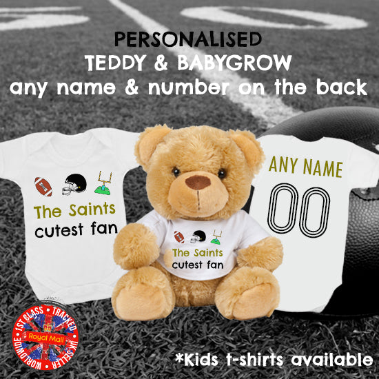 Saints Cutest Fan Personalised Matching Teddy Bear & Bodysuit