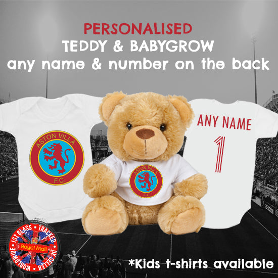 Aston Villa Retro Personalised Matching Teddy Bear & Bodysuit