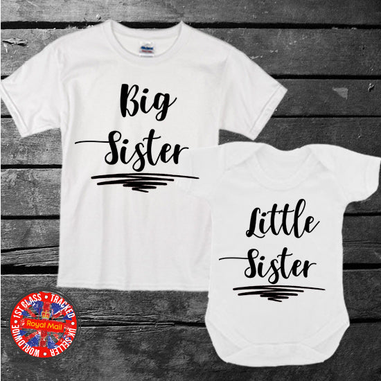 Big Sister & Little Sister Siblings Matching T-shirt Bodysuit Set