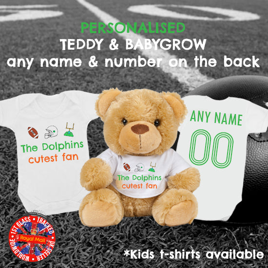 Dolphins Cutest Fan Personalised Matching Teddy Bear & Bodysuit