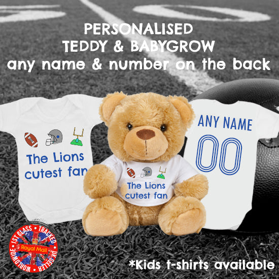 Lions Cutest Fan Personalised Matching Teddy Bear & Bodysuit