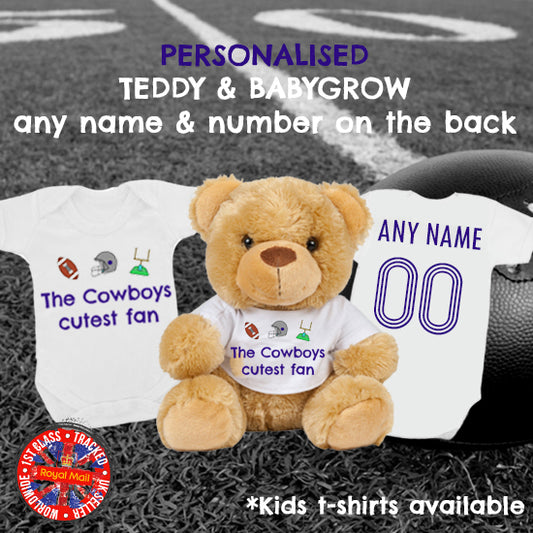 Cowboys Cutest Fan Personalised Matching Teddy Bear & Bodysuit