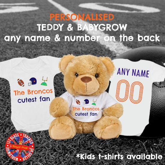 Broncos Cutest Fan Personalised Matching Teddy Bear & Bodysuit