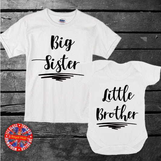 Big Sister & Little Brother Siblings Matching T-shirt Bodysuit Set