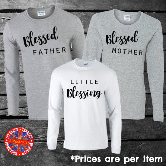 Blessed Mother Father Kids Matching Family Long Sleeve T-shirts Gift Set