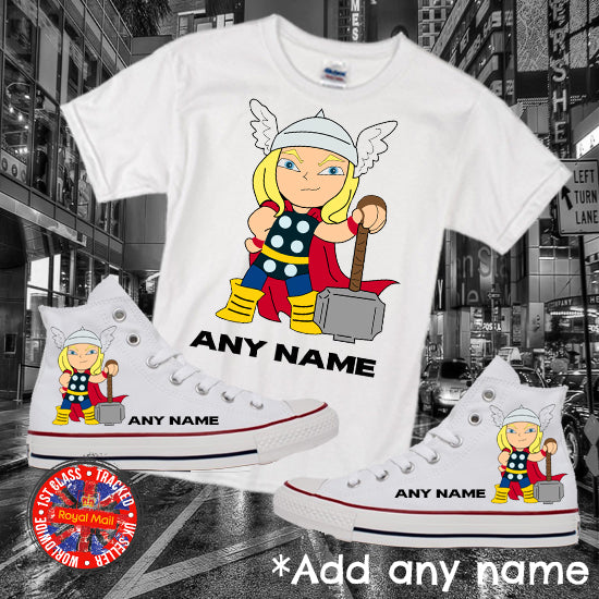 Mini Thor Personalised Kids Converse All Star Hi Tops & Matching T-shirt