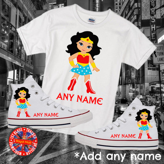 Wonder Girl Personalised Kids Converse All Star Hi Tops & Matching T-shirt