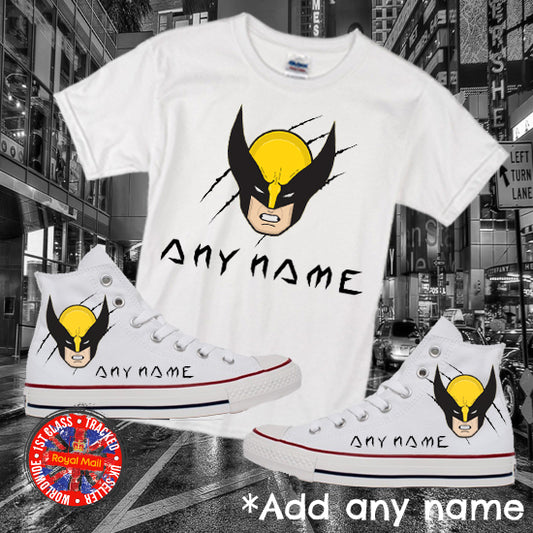 Wolverine Personalised Kids Converse All Star Hi Tops & Matching T-shirt