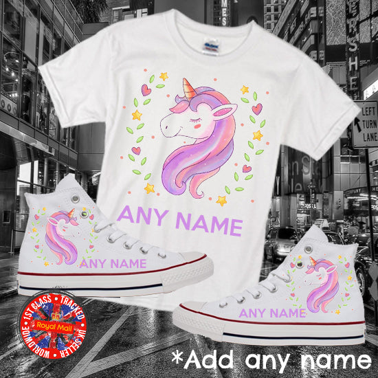 Personalised Unicorn Kids Converse All Star Hi Tops & Matching T-shirt