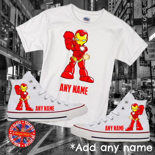 Iron Kid Personalised Kids Converse All Star Hi Tops & Matching T-shirt