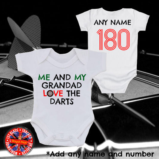 Me & My Grandad Love The Darts Personalised Bodysuit