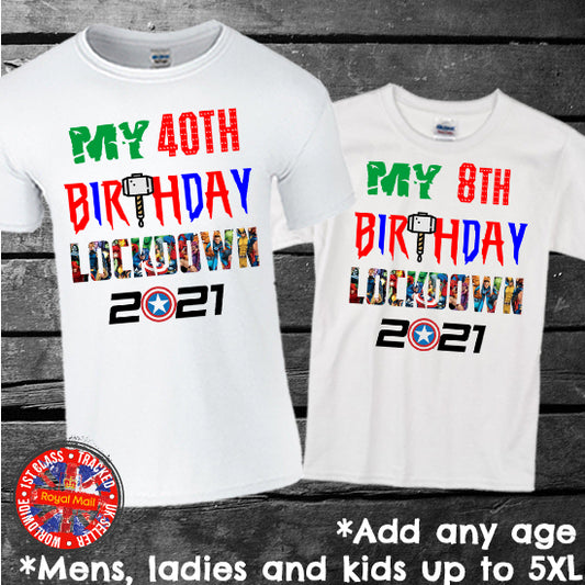 Superhero Font Personalised Lockdown Birthday T-shirt