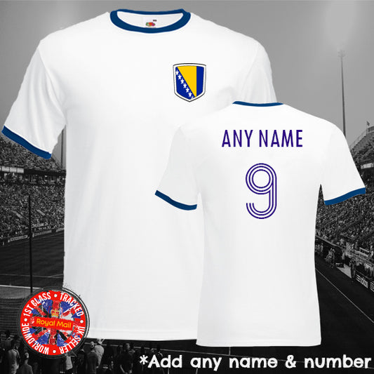 Bosnia and Herzegovina Personalised Football Ringer T-shirt