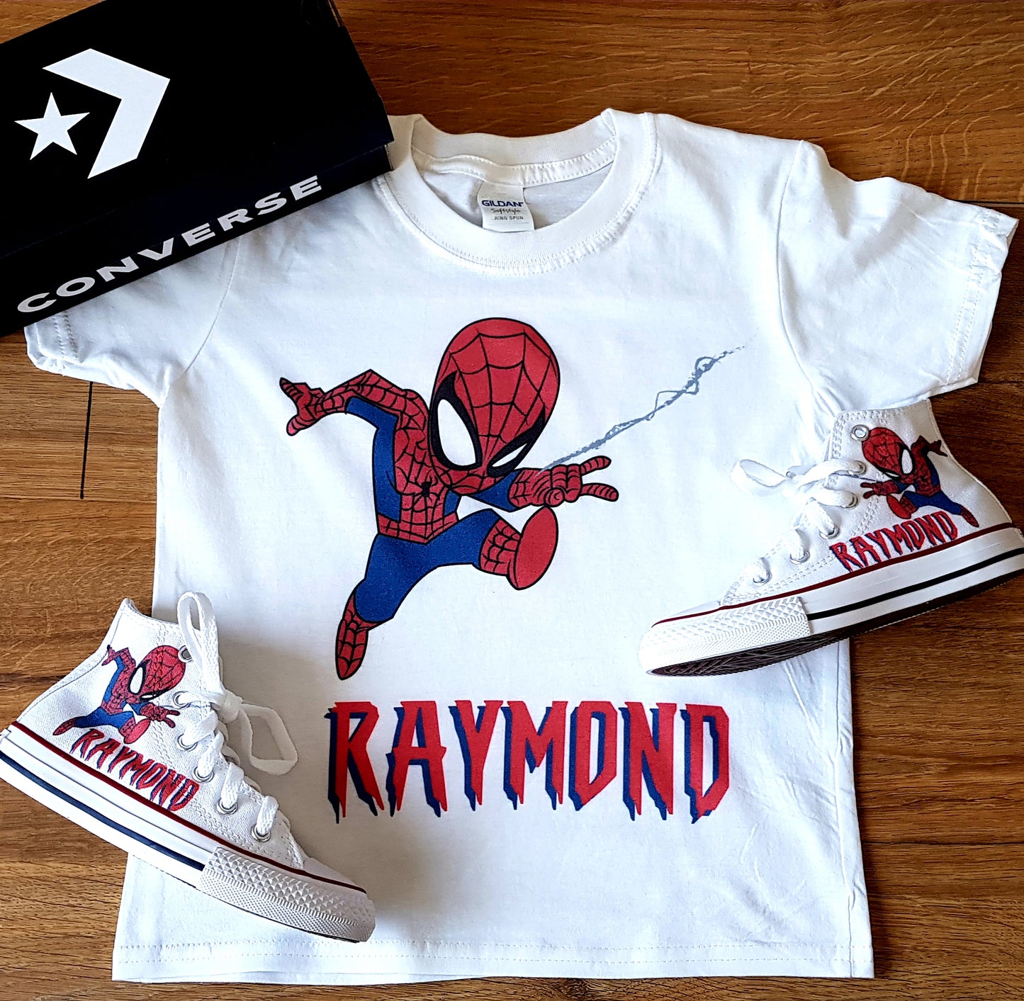 SpiderKid Personalised Kids Converse All Star Hi Tops & Matching T-shirt