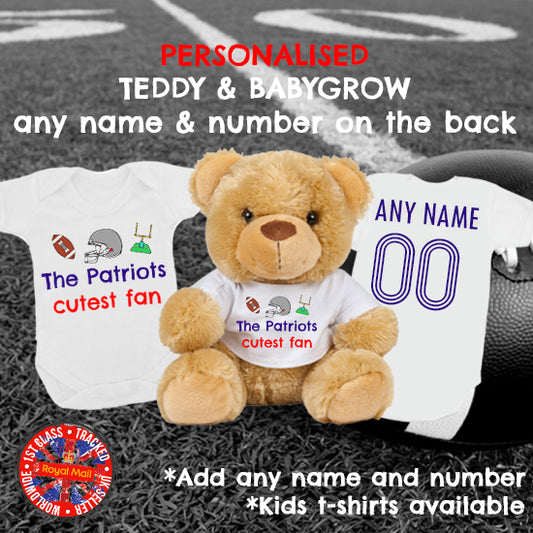 The Patriots Cutest Fan Personalised Matching Teddy Bear & Bodysuit