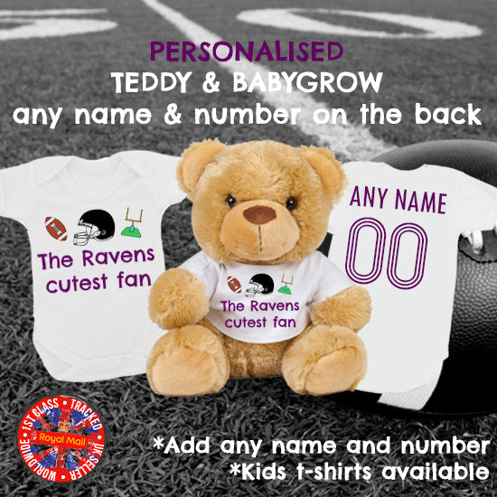 Ravens Cutest Fan Personalised Matching Teddy Bear & Bodysuit