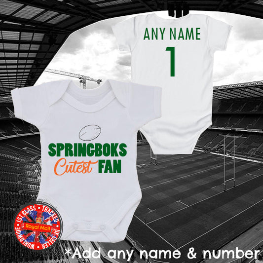 Springboks Cutest Fan South Africa Personalised Rugby Bodysuit