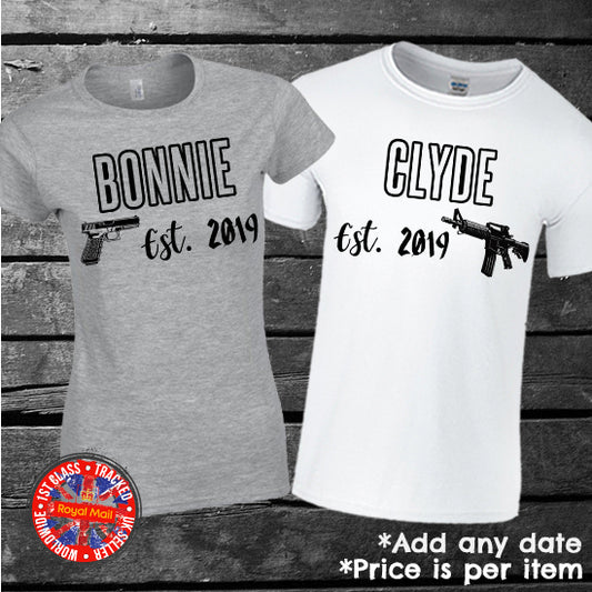 Bonnie & Clyde Personalised Matching Couples T-shirts