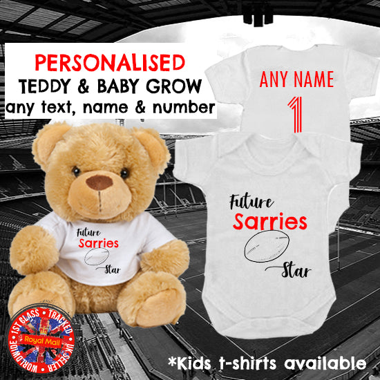 Future Sarries Star Personalised Matching Teddy Bear & Bodysuit