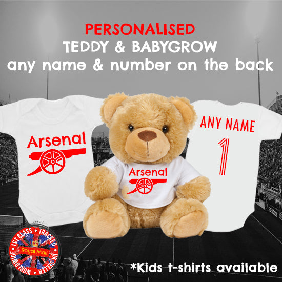 Arsenal Personalised Matching Teddy Bear &  Bodysuit