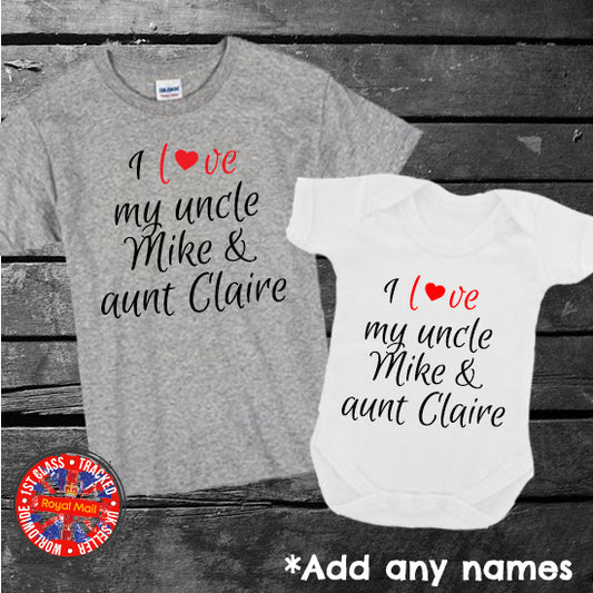 Personalised I Love My Uncle & Aunt Bodysuit T-shirt