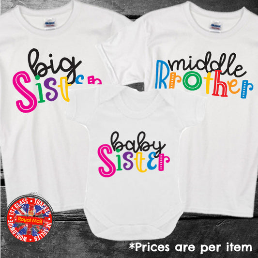 Big Middle Little Brother Sister Matching T-shirt Bodysuit