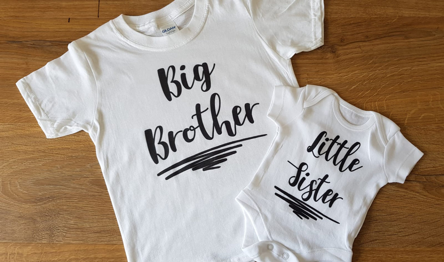 Big Brother & Little Sister Siblings Matching T-shirt Bodysuit Set