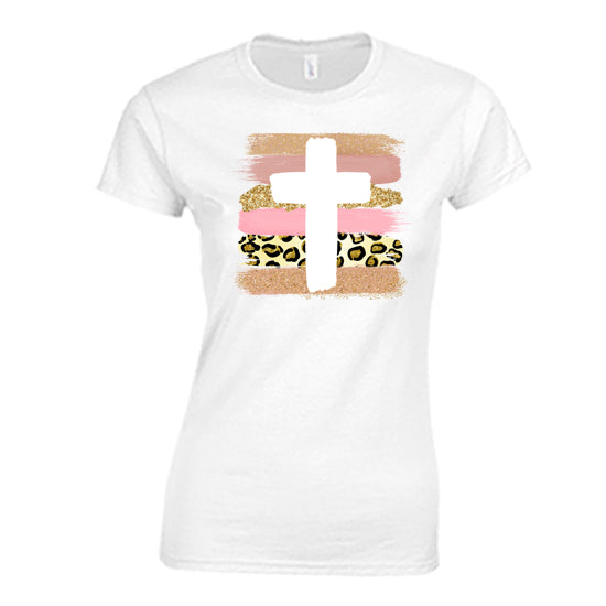 Christian Cross Leapord Print T-shirt