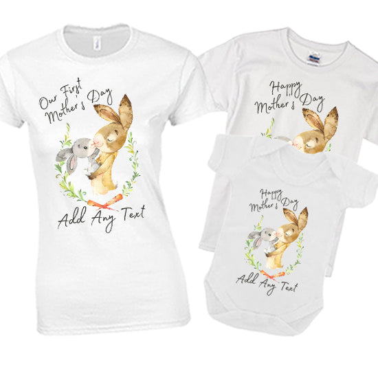 Bunny Rabbit Our First Mother's Day - Happy Mother's Day Matching T-shirt Set